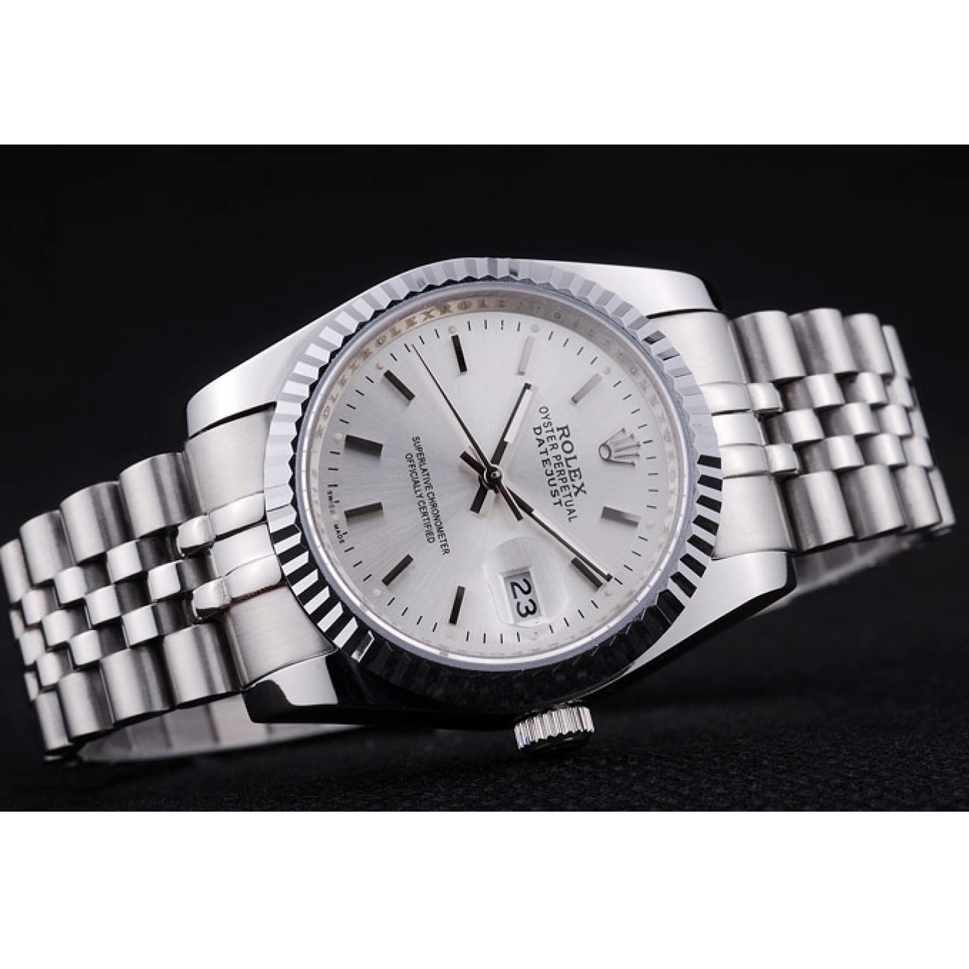 Aaa fake watches 7457 Bezel Dial Datejust Rolex Ribbed Silver 0821